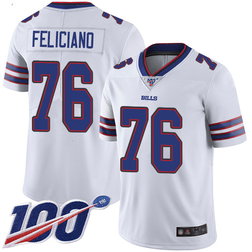 Men Buffalo Bills #76 Jon Feliciano White Vapor Untouchable Limited Player 100th Season NFL Jersey